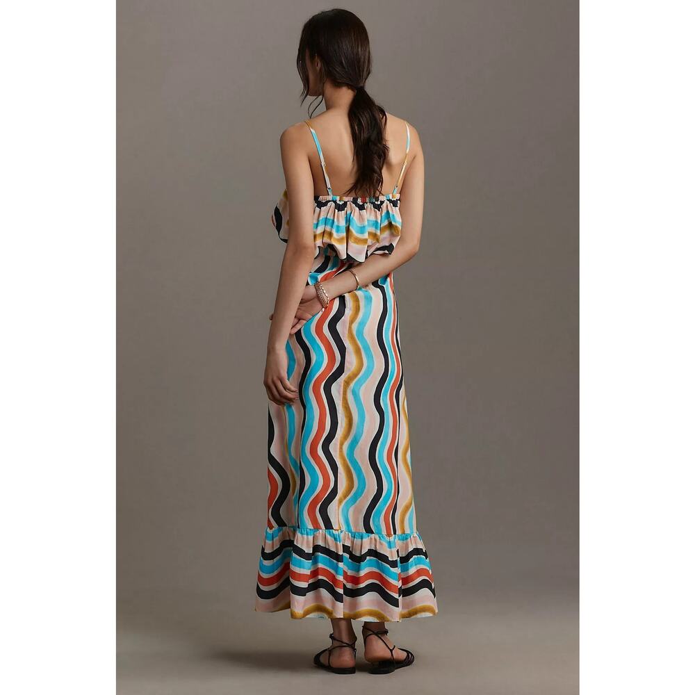 FARM Rio Wavy Stripe Ruffle Sleeveless Maxi Dress Large - Picture 2 of 12